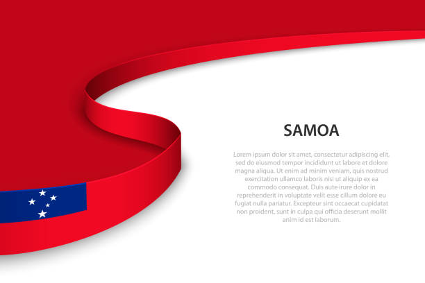 wellenflagge von samoa mit copyspace-hintergrund. - samoa stock-grafiken, -clipart, -cartoons und -symbole