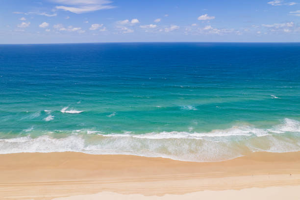 Looking at the simple colours of ocean, beach and sand from above