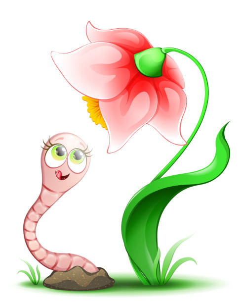 worm girl z kwiatem - snake animal young animal crawling stock illustrations