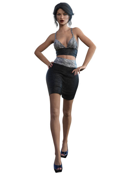 attractive woman in black dress, 3d rendering