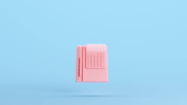 istock Pink Notebook Calculator Pencil Pen Ringed Stationary Workplace Office Kitsch Blue Background 1475781961