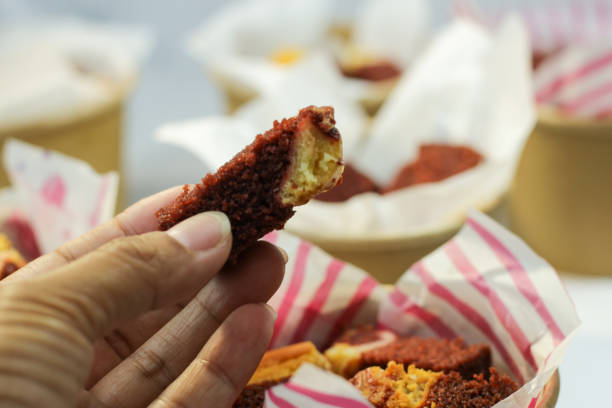 istock bite sized red velvet brownie cake in a container lined with baking paper. 1475782270