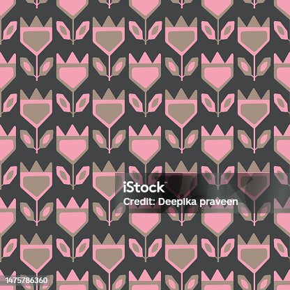 istock Retro seamless pattern with floral elements 1475786360
