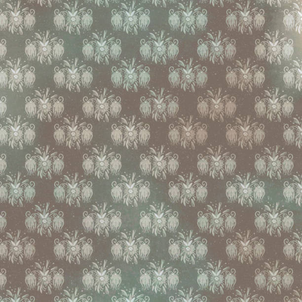 istock Grunge retro background with floral ornament for card design, scrapbooking, packaging or wrapping. Red flowers on a green background. 1475787847