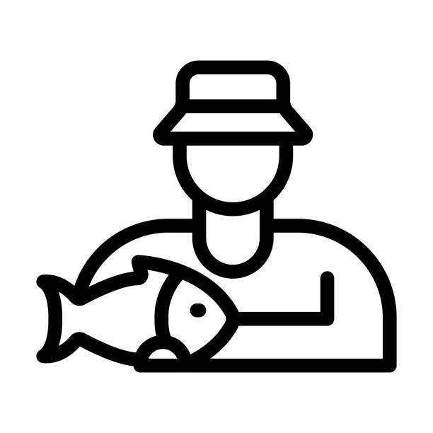 illustrazioni stock, clip art, cartoni animati e icone di tendenza di icona della linea spessa del vettore del pescatore per uso personale e commerciale. - 6726