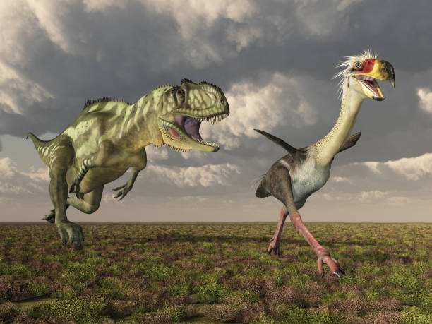 istock Dinosaur Yangchuanosaurus and terror bird Phorusrhacos 1475788272