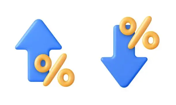 Vector illustration of 3d arrow up with percentage symbol income
