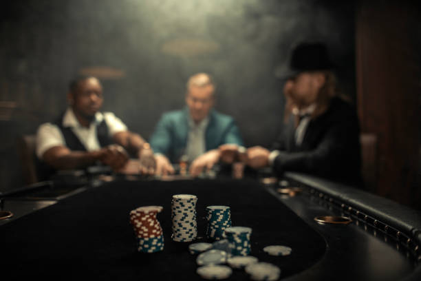 Poker evening for friends in a brown bar