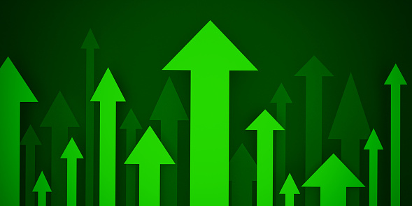 Green arrows showing the direction upward. Moving after, ascend, above, upward and tall.