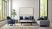 3D rendering of modern living room . modern furniture set .