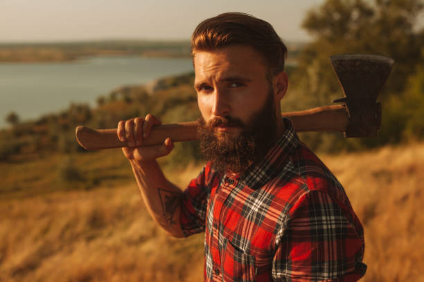 istock Bearded male lumberjack in countryside 1475800620