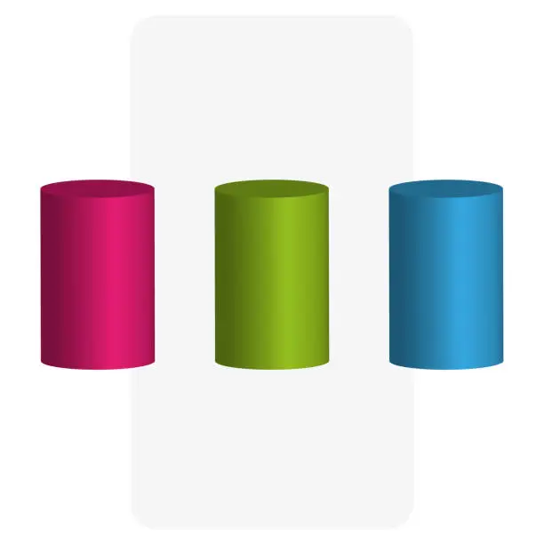 Vector illustration of 3d colored cylinders for brochure design. Vector illustration.