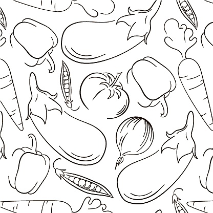 Outline vegetable seamless pattern. Hand drawn vector background. Healthy food vector pattern. Great for menu, poster, print, wallpaper.
