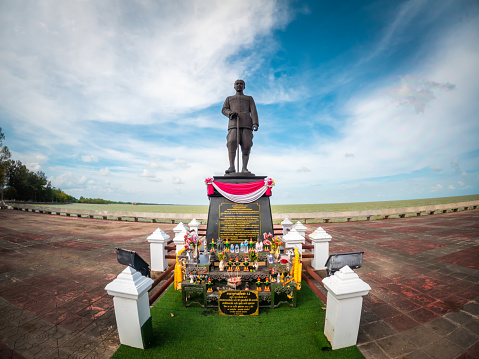 Phatthalung, Thailand- 12 Feb 2023:  Statue of King Chulalongkorn (Rama V), former Thai monarch. Monument of King Chulalongkorn (Phra Phuttha Chao Luang).
