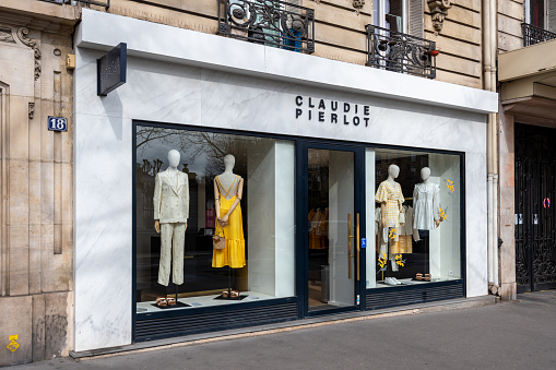 Paris, France - March 23, 2023: Exterior view of a Claudie Pierlot boutique, a French women's fashion company created in 1984 by designer Claudie Pierlot