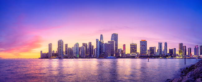 the skyline of miami during sunset, florida