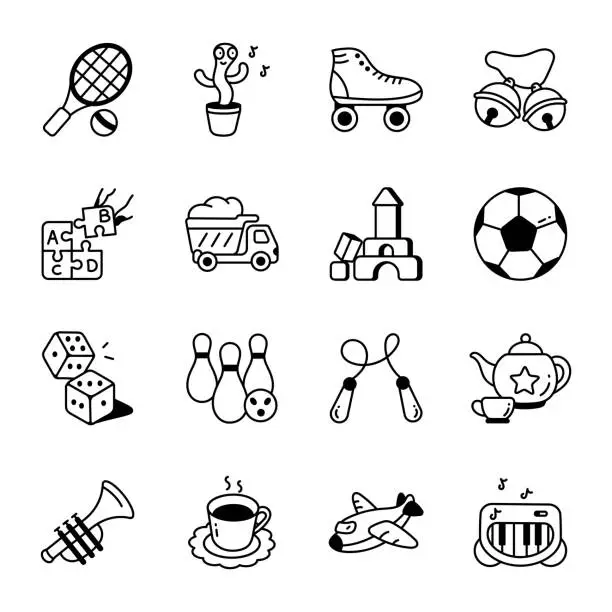 Vector illustration of Collection of Kids Accessories Doodle Icons