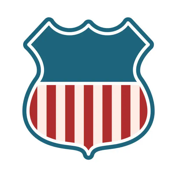 Vector illustration of Retro American shield emblem with copy space. USA flag symbol with red stripes.