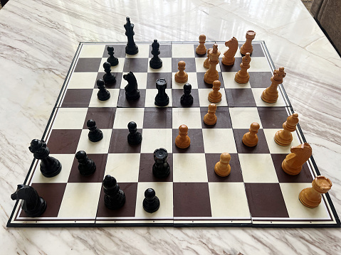 Chessboard game black and white wooden