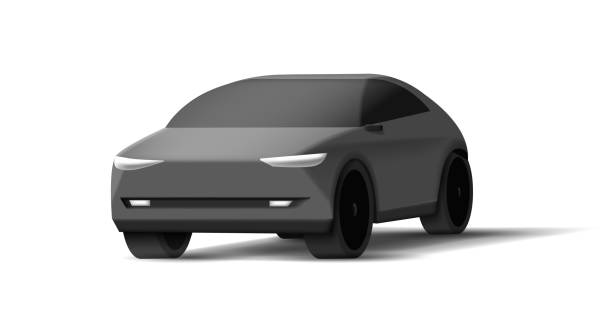 istock Realistic Black Vector 3D Car, simple shapes car prototype, automotive design 1475834230