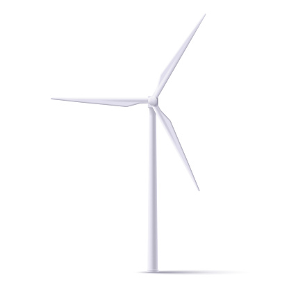 Wind turbine 3d realistic icon, white isolated, alternative wind energy illustration