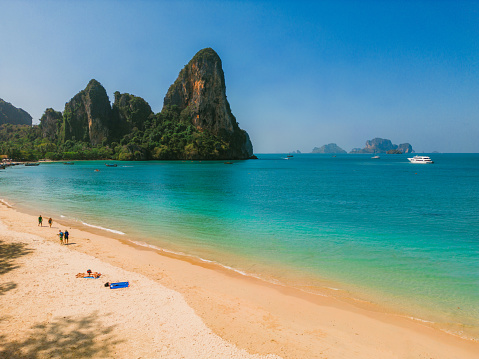 Scenic aerial view  of Railey beach in  Krabi Province, Thailand