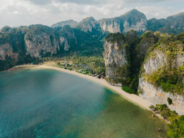 Scenic aerial view  of Railey beach in  Krabi Province, Thailand