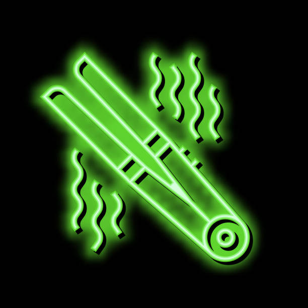hair straightener device neon glow icon illustration hair straightener device neon light sign vector. hair straightener device illustration chemical straightener stock illustrations