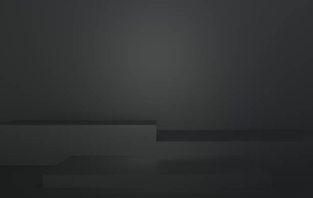 istock Empty black podium.3D display podium on dark background.Stand Minimal mockup for presentation.Abstract black background concept.Geometric platform show cosmetic product.Stage showcase.3D rendering 1475848404