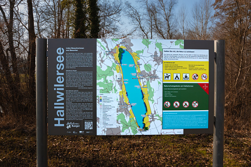 Seengen, Switzerland - February 23, 2023: A protected natural area by the Hallwil lake in Switzerland