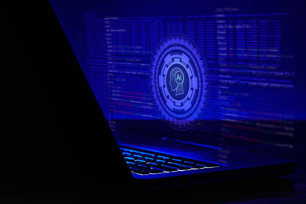 AI AI Technology Technology that uses AI to communicate with humans. and use of technology to help in various industries Including medical, AI illustrations with massive data behind AI technology. telegram machine photos stock pictures, royalty-free photos & images