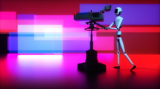 a robotic intelligence works as a cameraman (3d rendering)