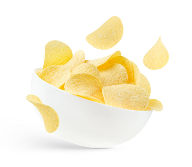 istock White bowl of chips isolated on white background with clipping path. 1475856237