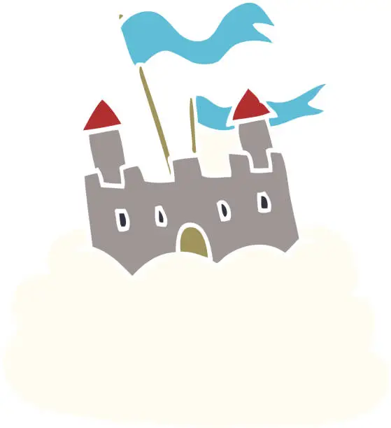 Vector illustration of cartoon doodle castle on cloud
