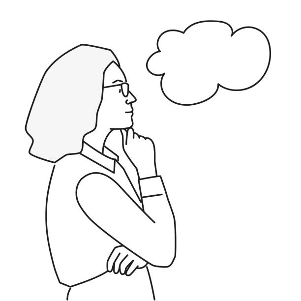 ilustrações, clipart, desenhos animados e ícones de mulher pensante com bolha de fala. - posing profile side view pensive