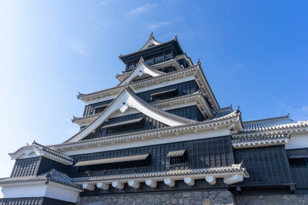 Kumamoto, Japan -28 Dec,2022 : Kumamoto Castle with blue sky in Kumamoto, Japan on 28 Dec,2022. Kumamoto Castle after the renovation in 2022.