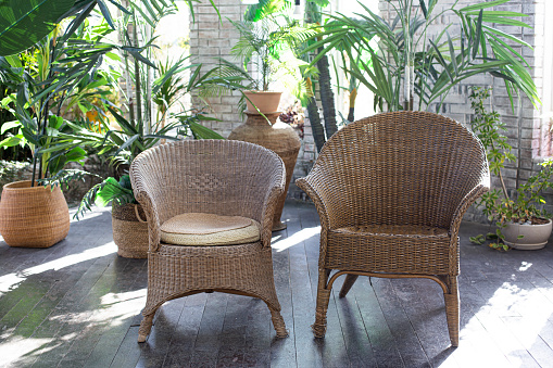 two Rattan chair in garden