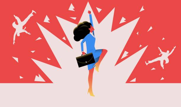 Woman breaking glass ceiling Woman breaking glass ceiling. Women power. Femake career success concept. Vector illustration. authority stock illustrations