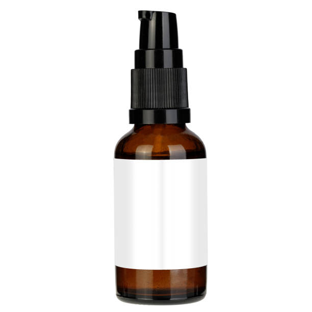 istock Amber spray bottle Mockup - blank white label atomizer. Isolated on white background. 1475871642