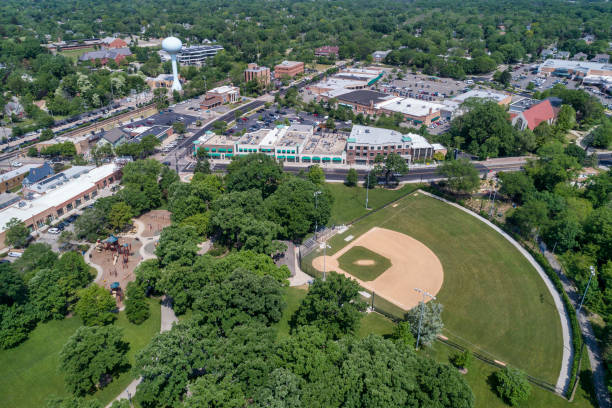 istock Aerial Business District and Baseball Field 1475874419