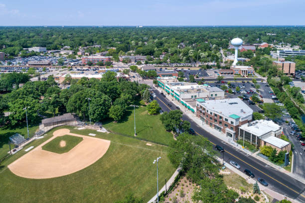 istock Aerial Business District and Baseball Field 1475874464