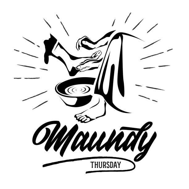 yesus kristus membasuh kaki pada hari kamis maundy - maundy-thursday ilustrasi stok