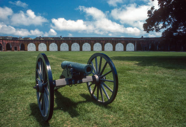 Charleston, SC, USA - December 08, 2023: A 24-pounder smoothbore cannon manufactured by West Point Foundry in 1819, on display at Fort Moultrie National Historical Park on Sullivan’s Island.