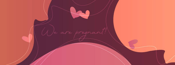 koncepcja ciąży i porodu w stylu płaskim. brzuch młodej kobiety w późnej ciąży z profilu na kolorowym abstrakcyjnym tle. - lace pink white black stock illustrations