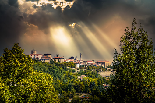 Landscape of Bergamo Alta seen from the hills after a storm