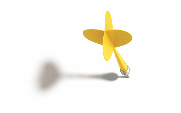 Dart Arrow Yellow, Hit the target from 12 3d Render Yellow Dart Arrow, Hit the target from 12, Concept to achieve success and target (isolated on white and clipping path) dart stock pictures, royalty-free photos & images