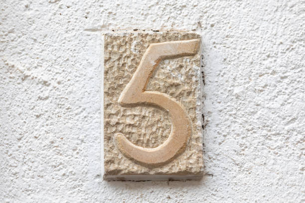 istock Old Weathered House Number 5, Tile on Wall 1475885594