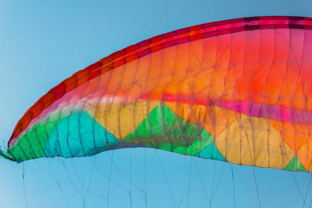 istock Background of colorful paraglider wing and blue sky 1475890933