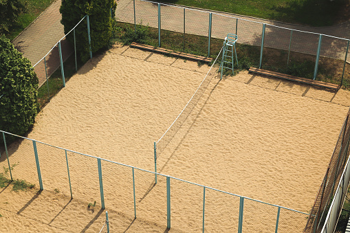 Aerial view volleyball court on day time outdoor.