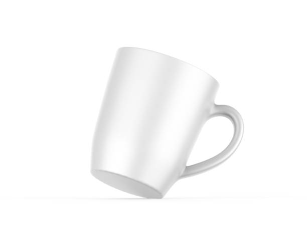 White ceramic tea cup mockup template, porcelain coffee mug on white background, 3d render illustration